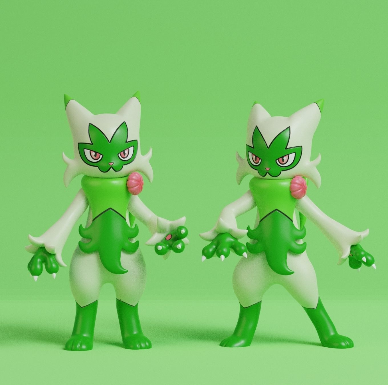 Pokemon - Sprigatito Floragato and Meowscarada with 2 poses 3D print model_6