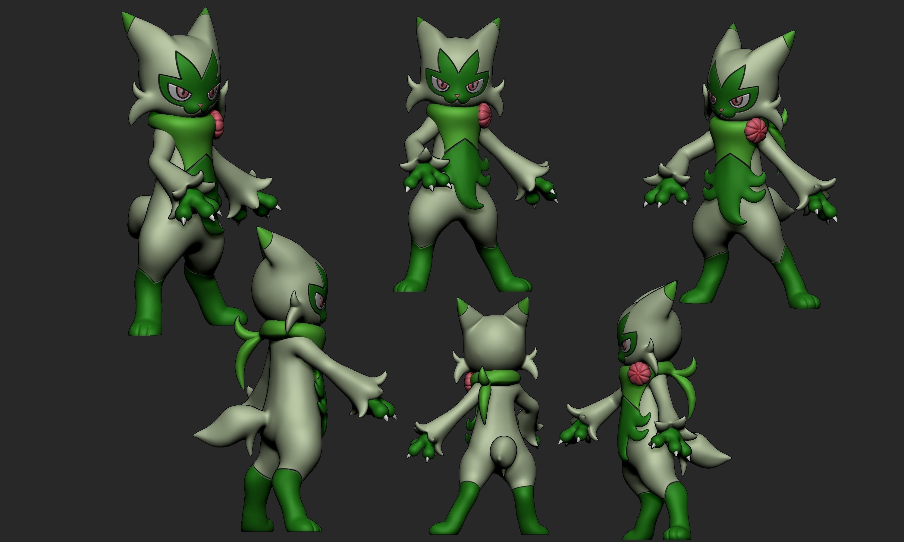 Pokemon - Sprigatito Floragato and Meowscarada with 2 poses 3D print model_10