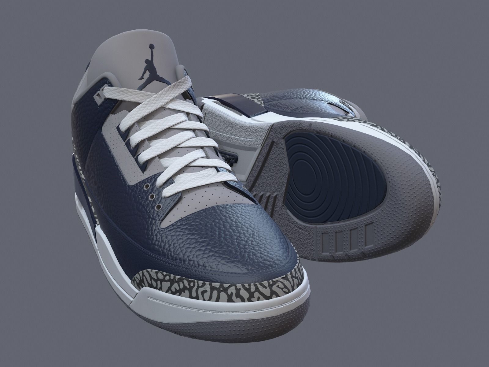 Air Jordan 3-retro sneakers 3 Low-poly 3D model_10