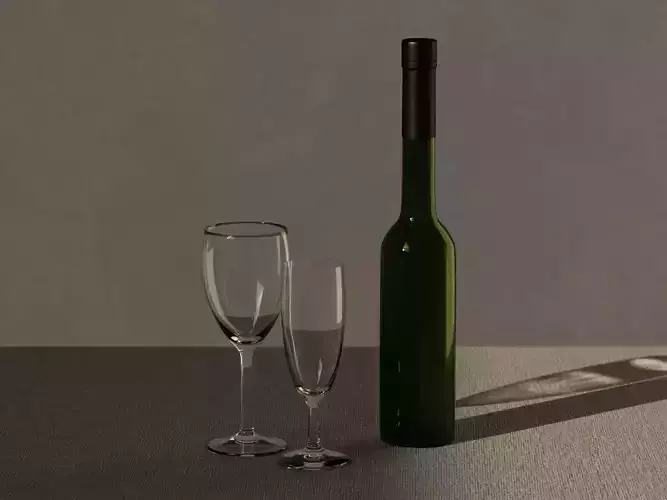 Wine bottle and glass