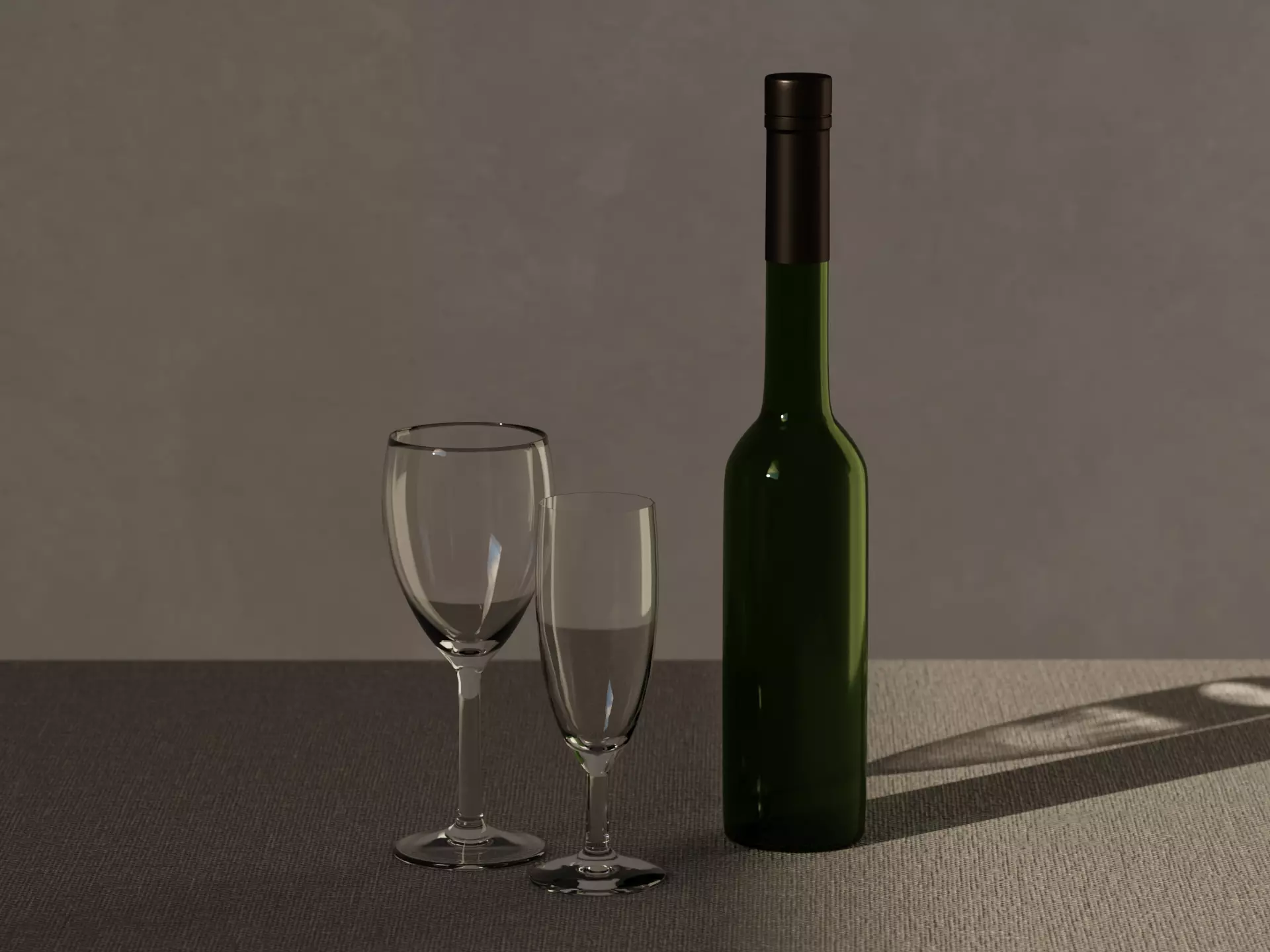 Wine bottle and glass Free low-poly 3D model_0