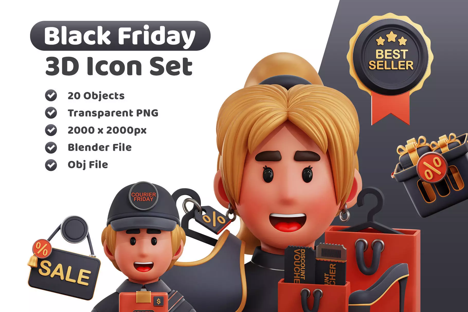 Black Friday 3D Icon Low-poly 3D model_0