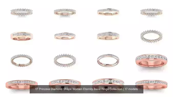 17 Princess Diamond Shape Women Eternity Band Rings Collection 