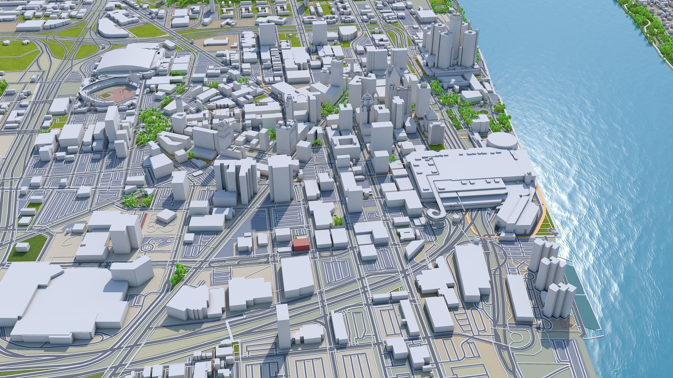 Detroit Downtown Michigan USA Low-poly 3D model_4