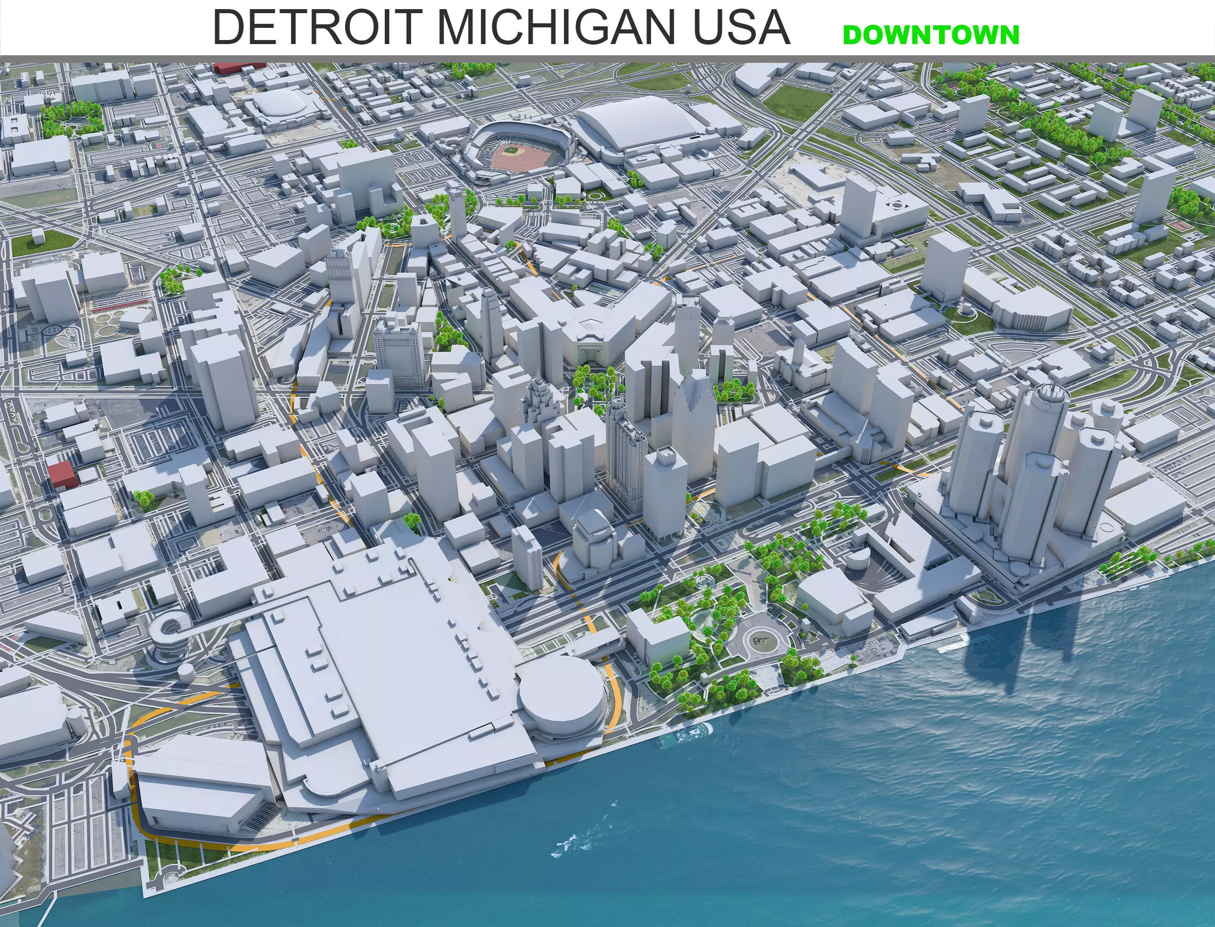 Detroit Downtown Michigan USA Low-poly 3D model_0