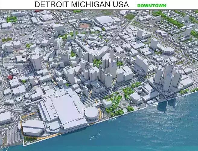 Detroit Downtown Michigan USA Low-poly 3D model