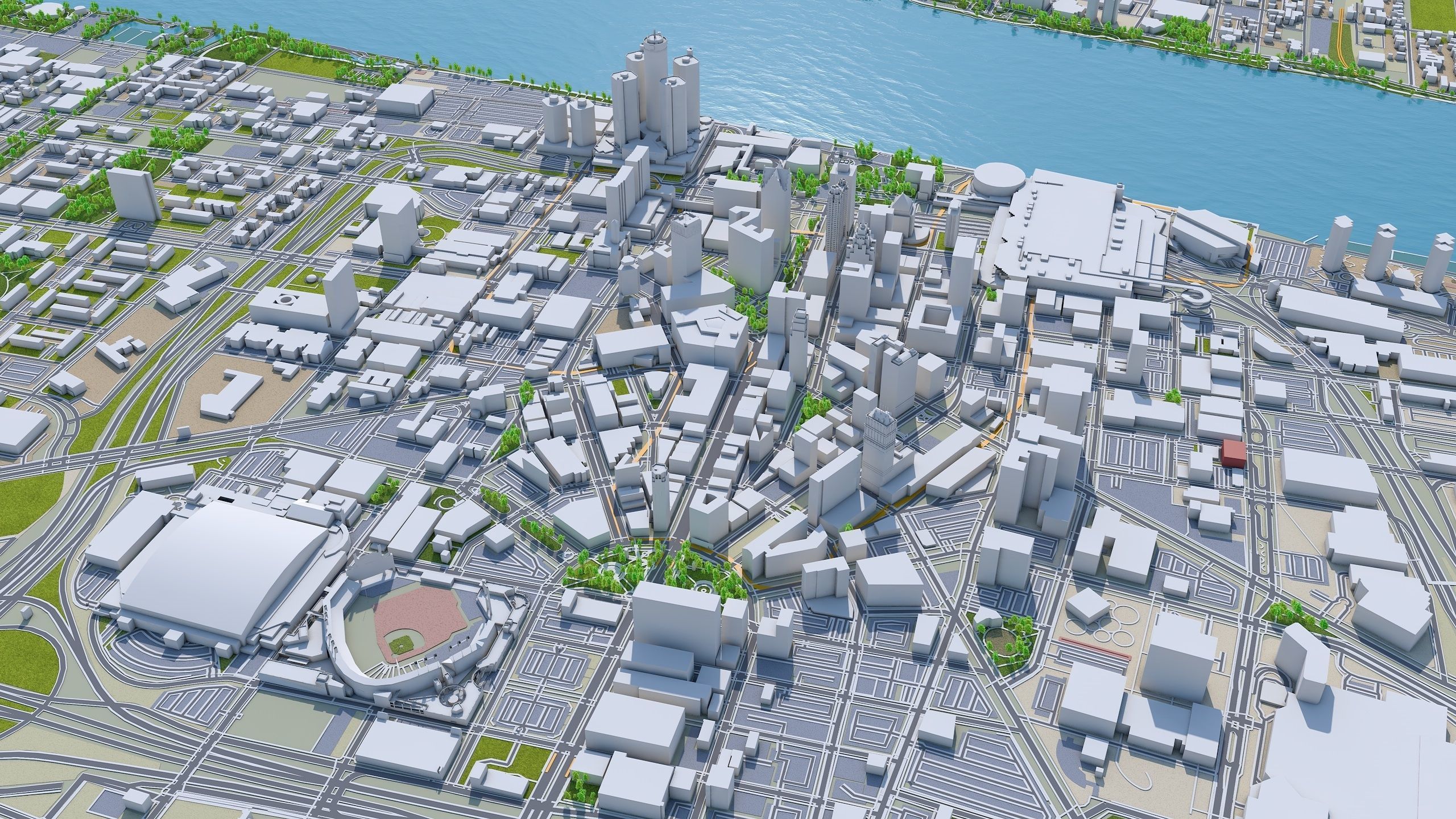 Detroit Downtown Michigan USA Low-poly 3D model_5