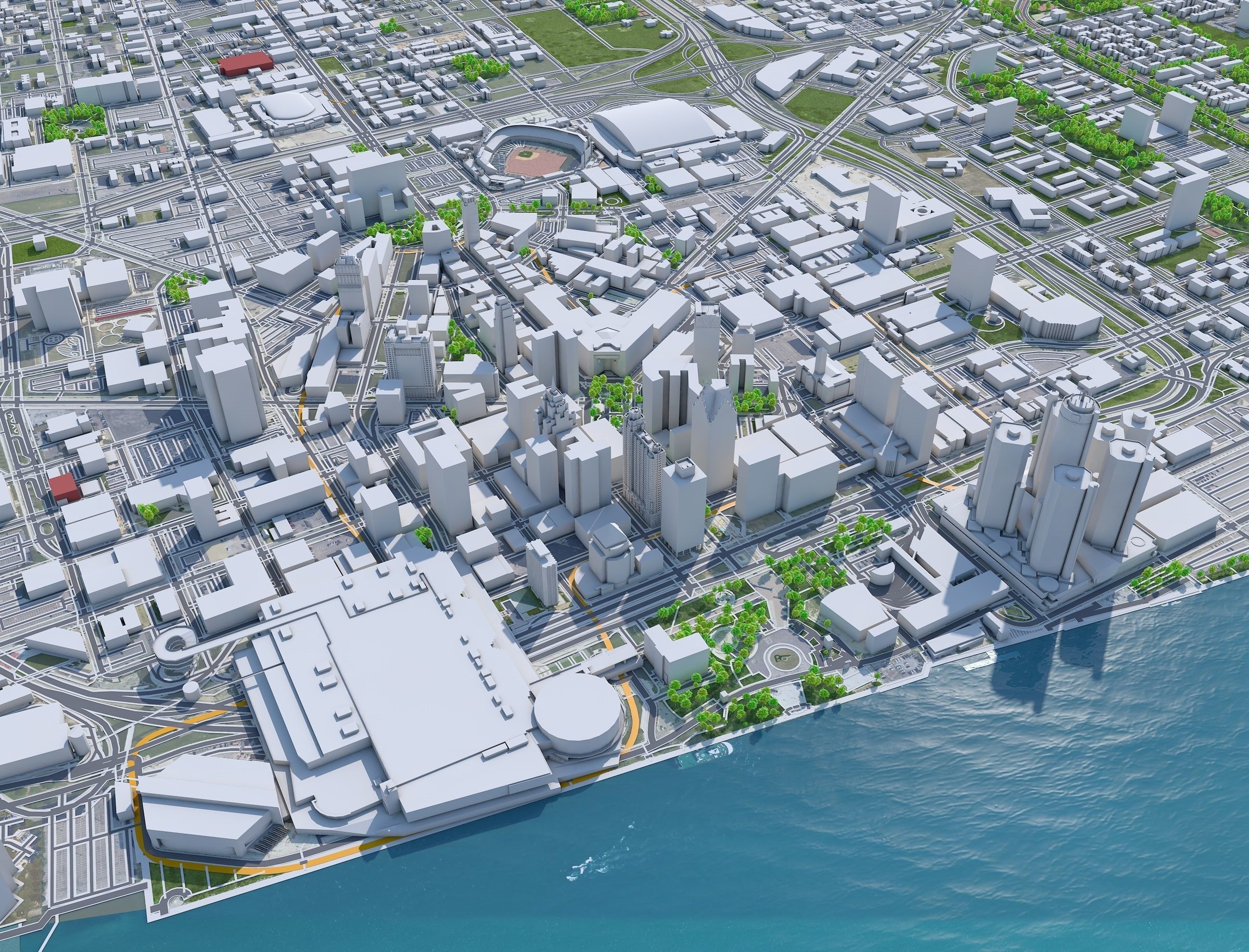 Detroit Downtown Michigan USA Low-poly 3D model_10