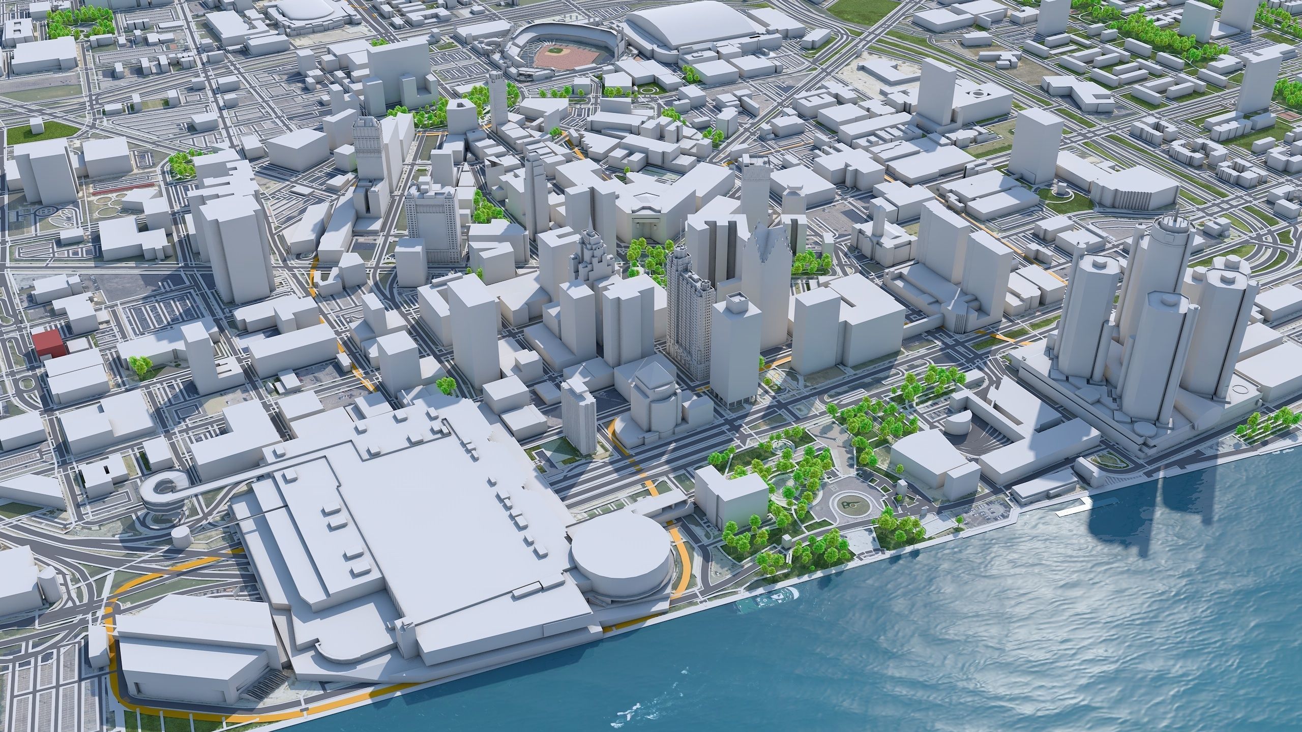 Detroit Downtown Michigan USA Low-poly 3D model_1