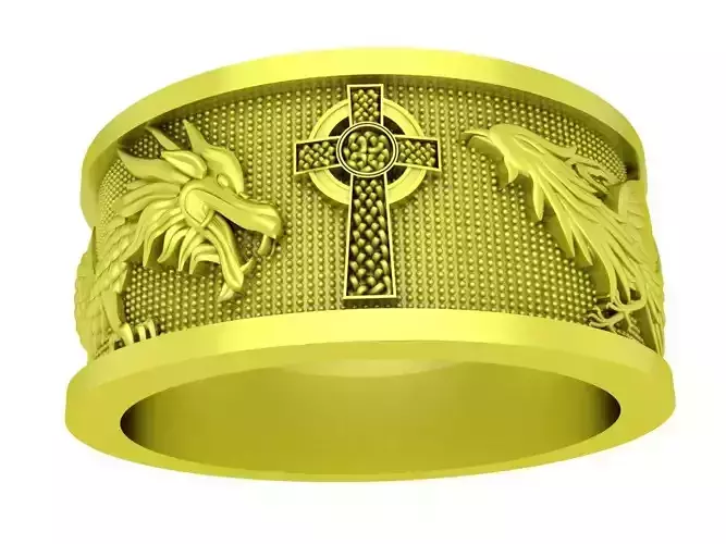 Lucky Cross Dragon Phoneix Men Band Ring 4140