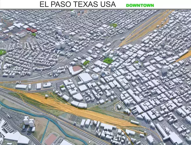 El Paso Downtown Texas USA Low-poly 3D model