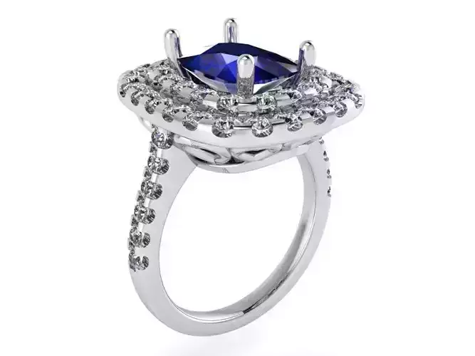 2-Row diamond ring with Blue stone 2355 3D print model