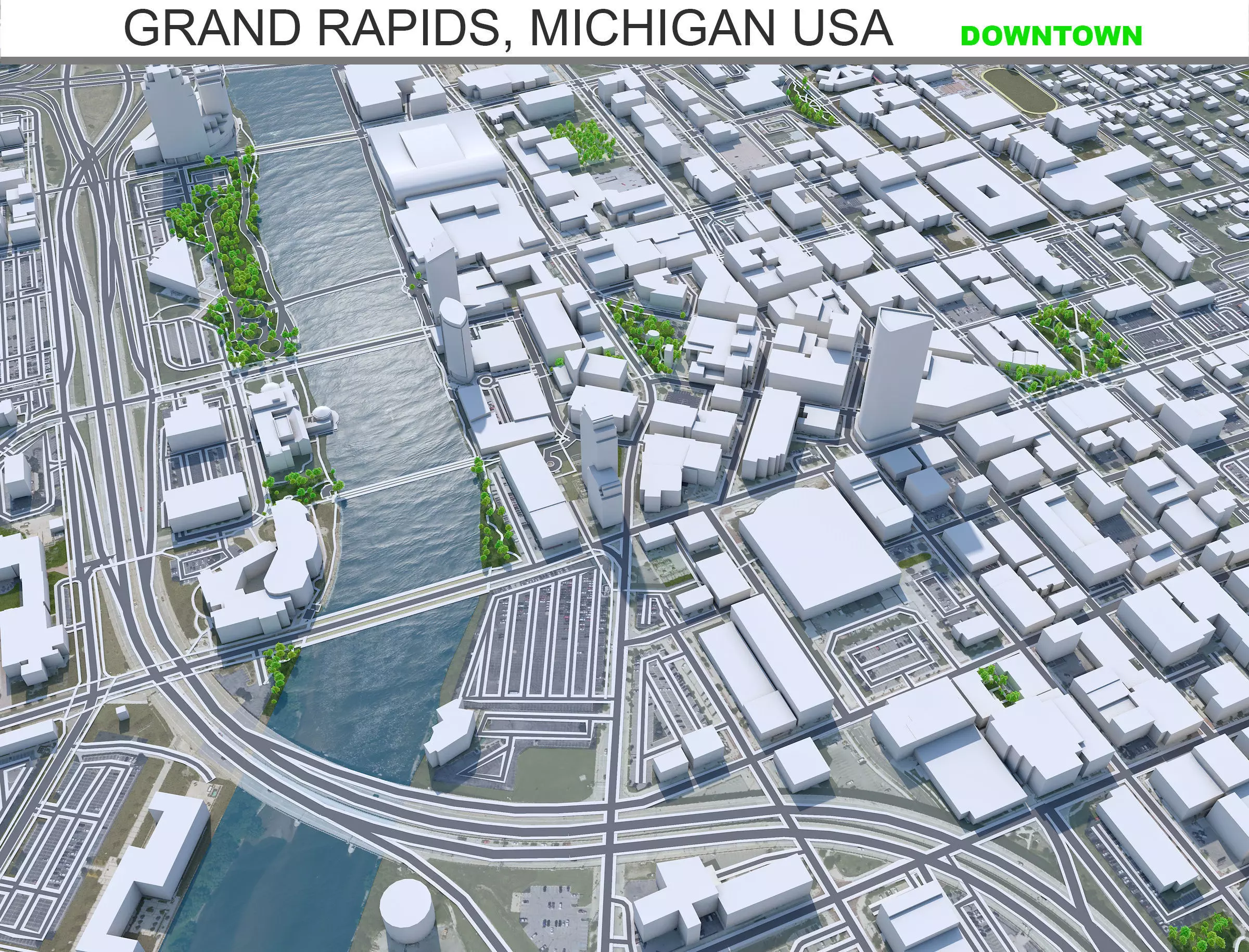 Grand Rapids Downtown Michigan USA Low-poly 3D model