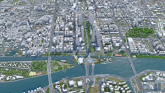 Guangzhou City China Low-poly 3D model 3