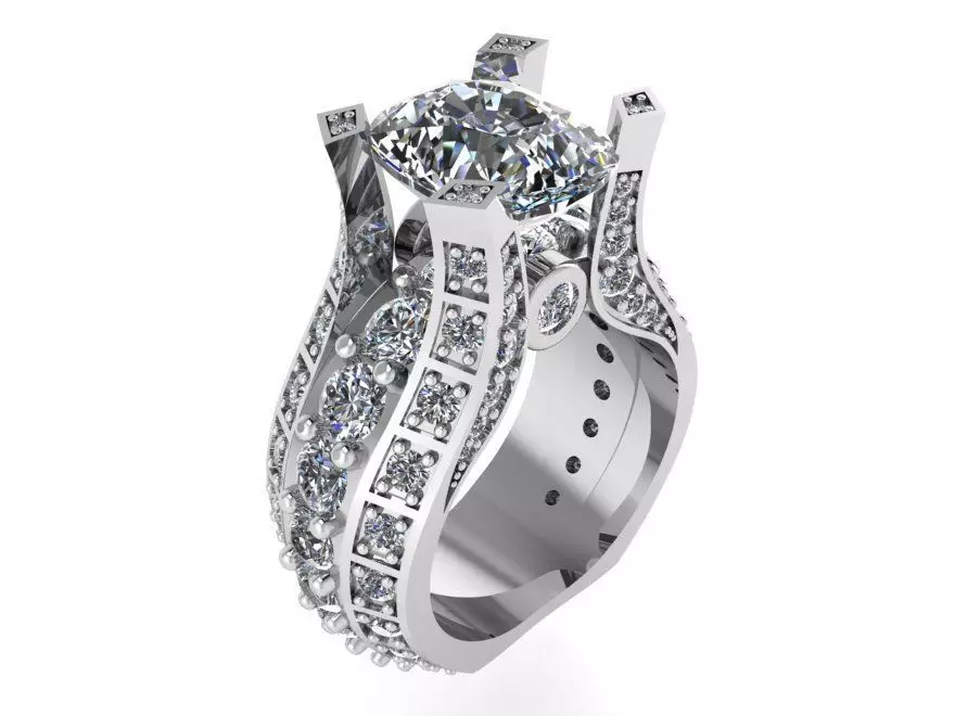 Cushion Halo Diamond Ring  2376 3D print model  3D print model_0