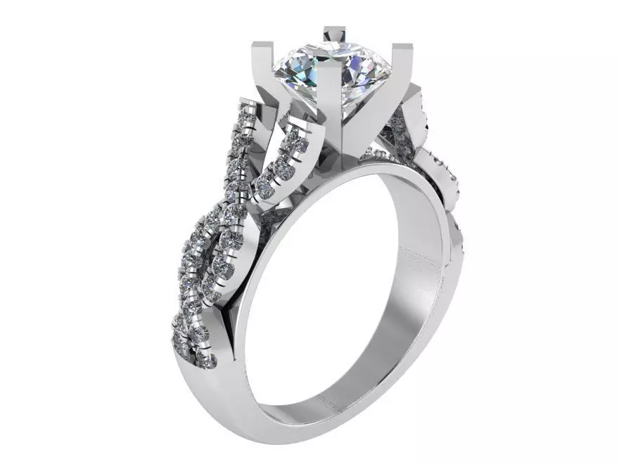 One stone textured diamond ring 2389 3D print model 3D print model_0