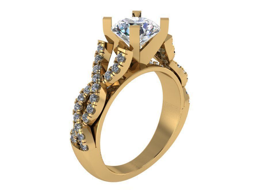 One stone textured diamond ring 2389 3D print model 3D print model_1