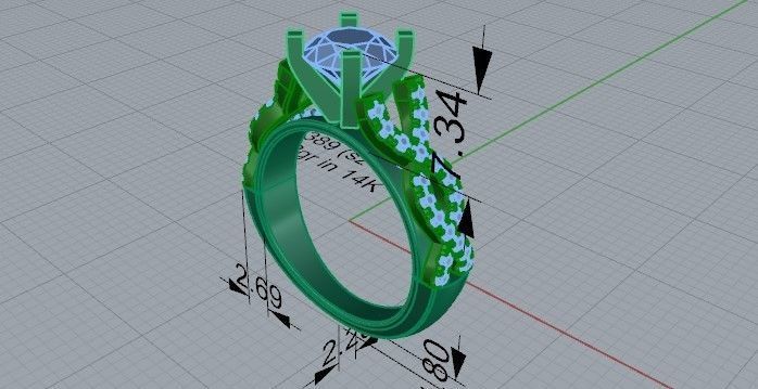 One stone textured diamond ring 2389 3D print model 3D print model_5