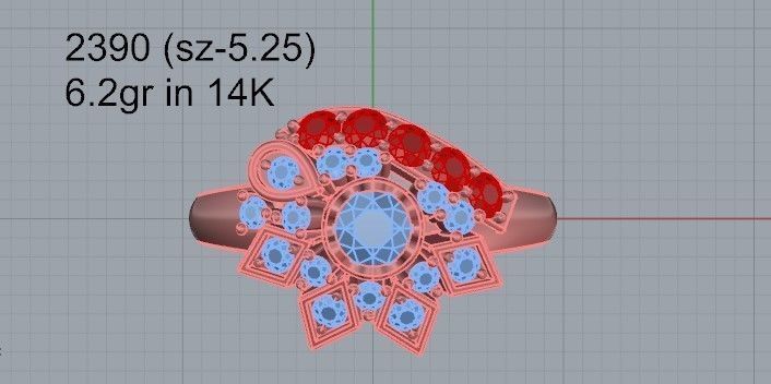 Red stone opened flower diamond ring 2390 3D print model 3D print model_4
