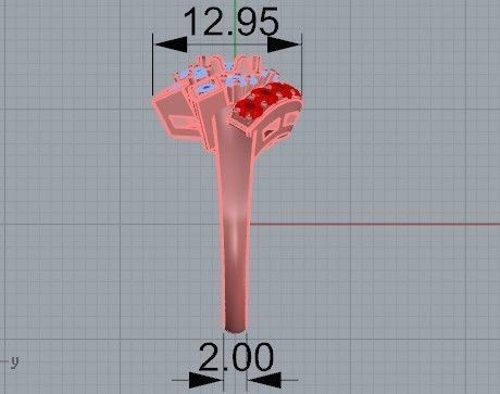 Red stone opened flower diamond ring 2390 3D print model 3D print model_7