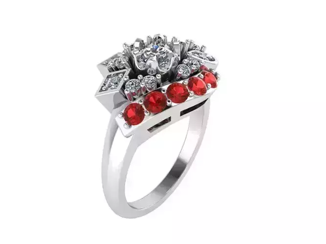 Red stone opened flower diamond ring 2390 3D print model 