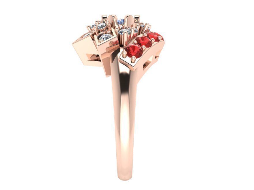 Red stone opened flower diamond ring 2390 3D print model 3D print model_3