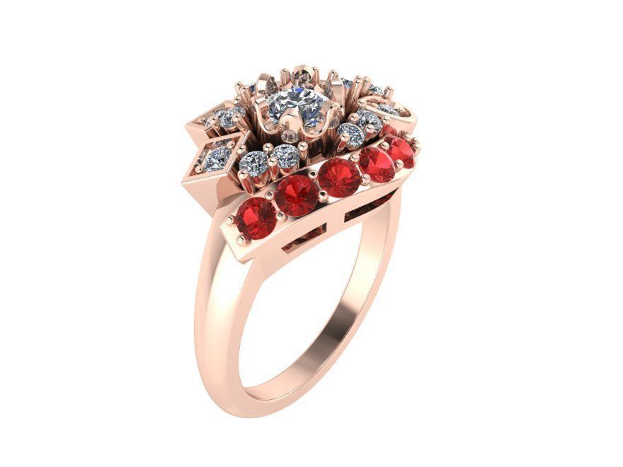 Red stone opened flower diamond ring 2390 3D print model 3D print model_1