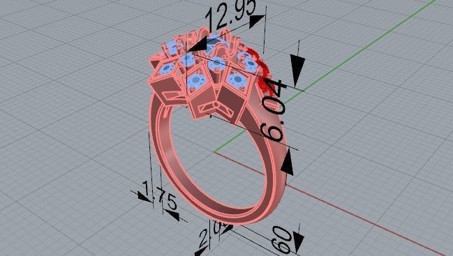Red stone opened flower diamond ring 2390 3D print model 3D print model_5