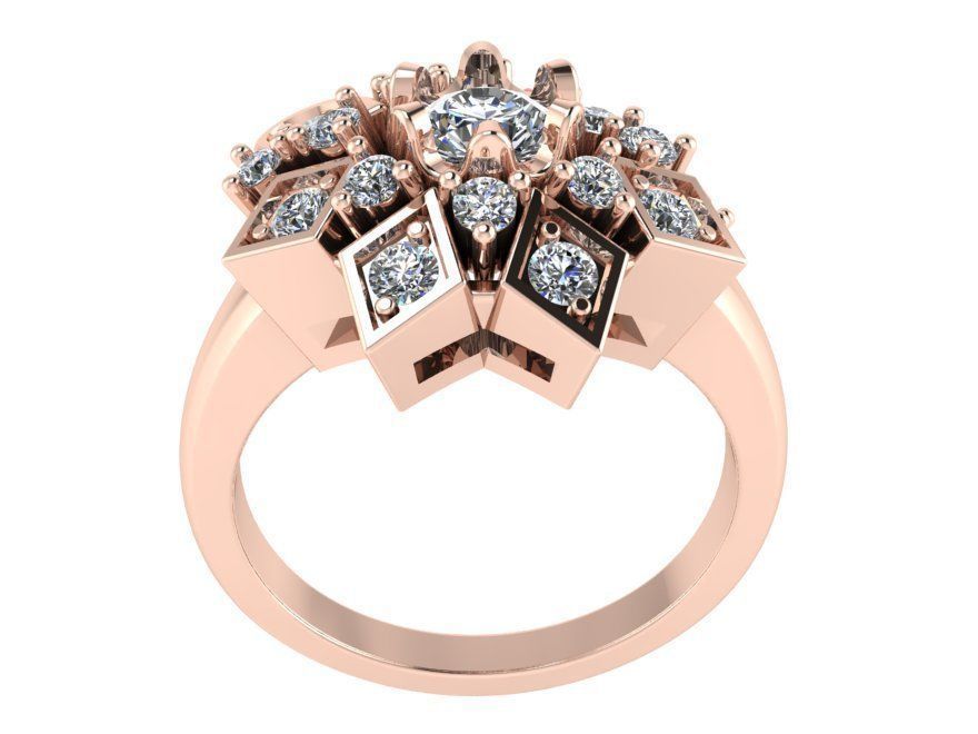 Red stone opened flower diamond ring 2390 3D print model 3D print model_2