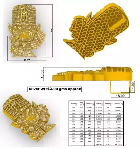 Pendent 2 diagram showing dimensions of gold statue