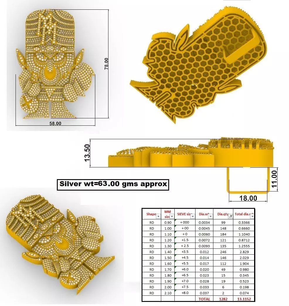 Pendent 2 diagram showing dimensions of gold statue 3D print model_0