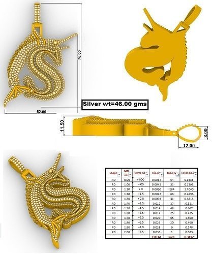 Pendent 3 gold pendant with letter s 3D print model
