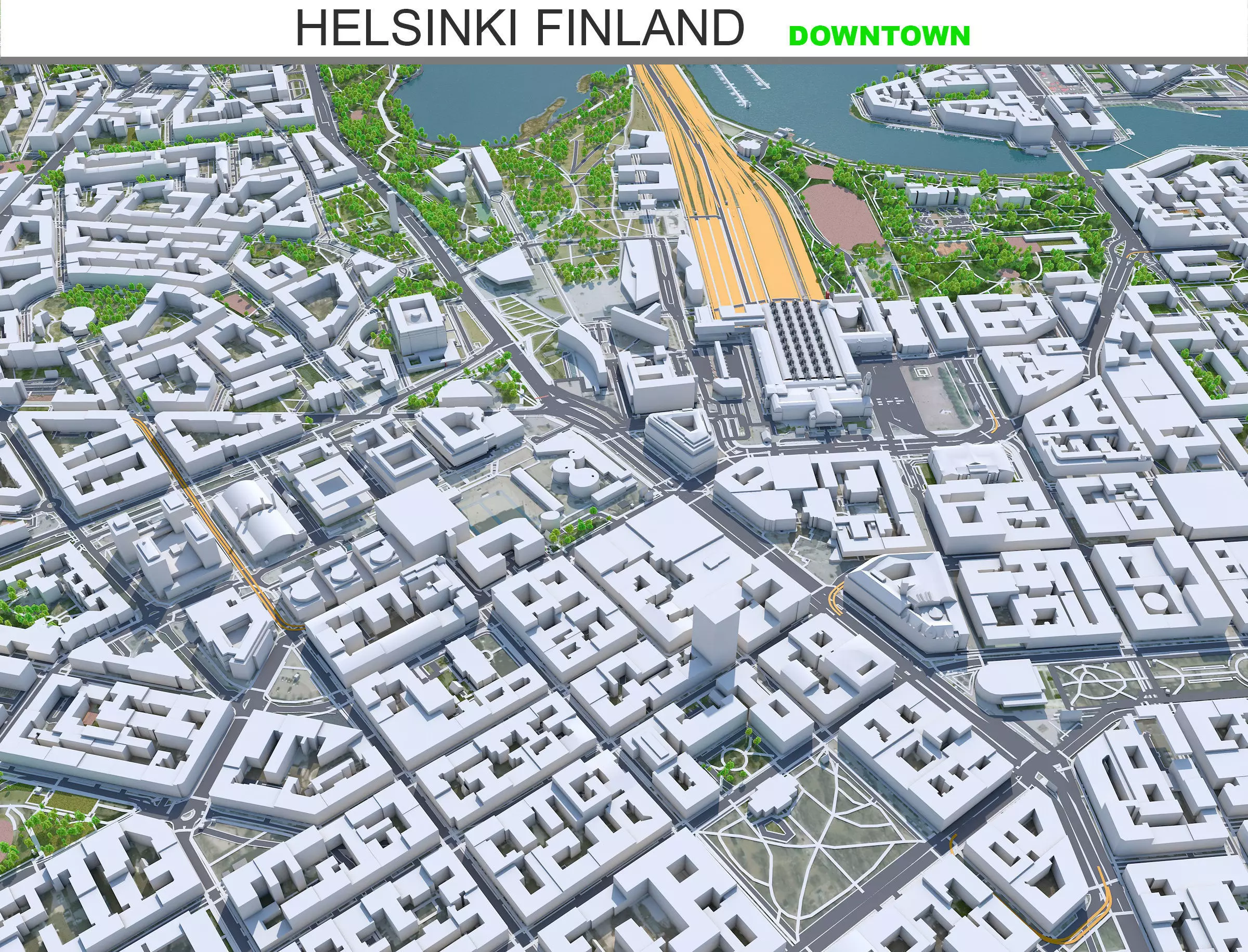 Helsinki Downtown Finland  Low-poly 3D model_0