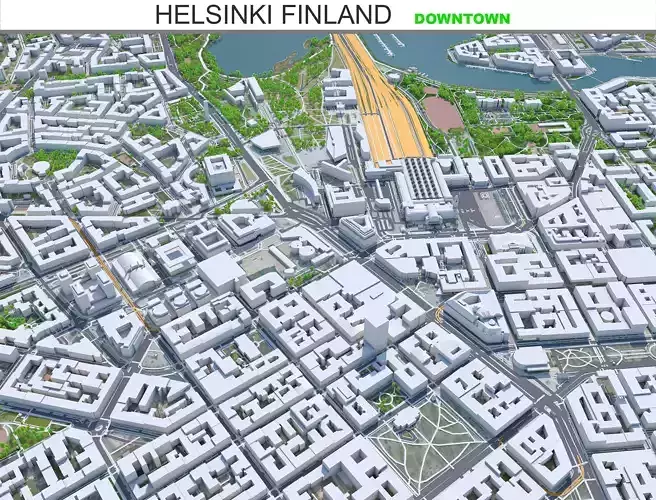 Helsinki Downtown Finland  Low-poly 3D model