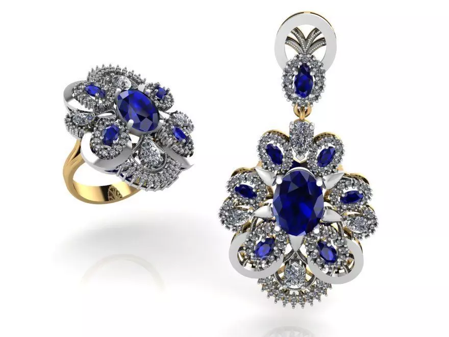 Luxurious Blue Diamond set 2398 3D print model 3D print model_0