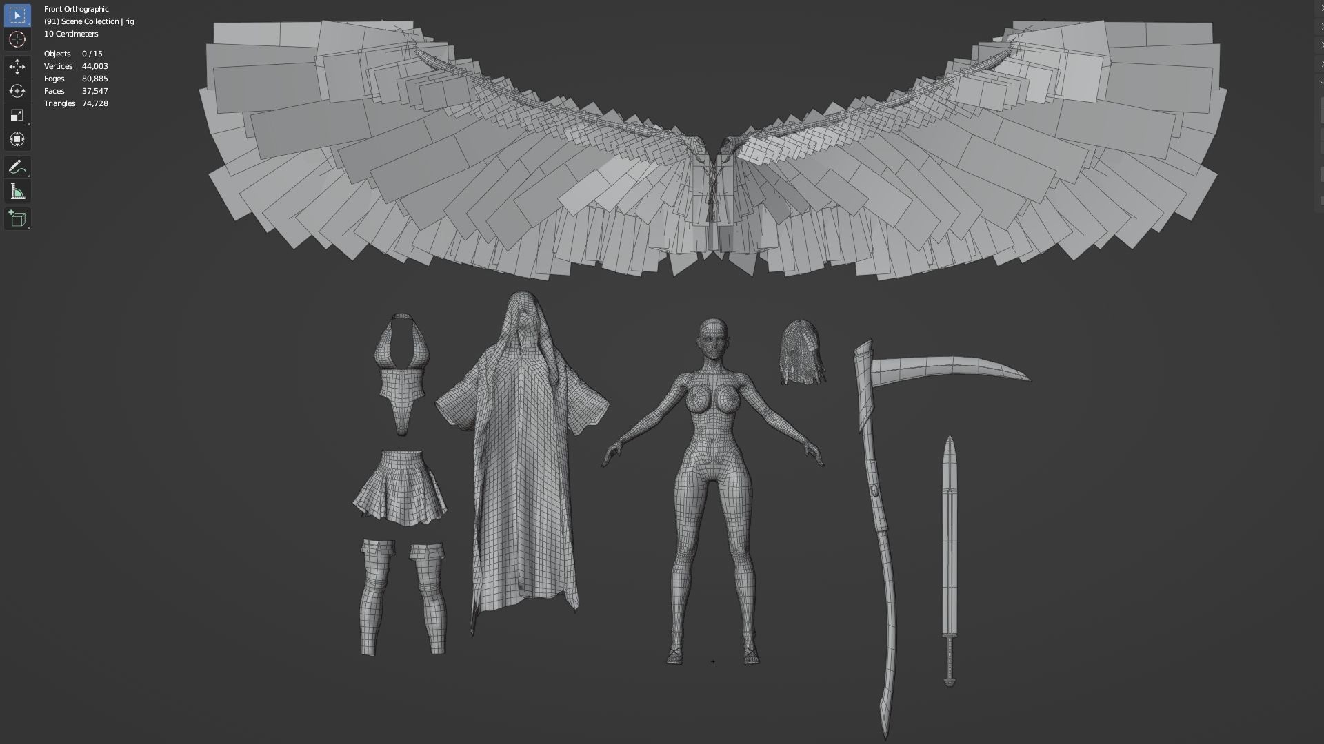 Lady Death Angel female character with 3 texture sets rigged Low-poly 3D model_17