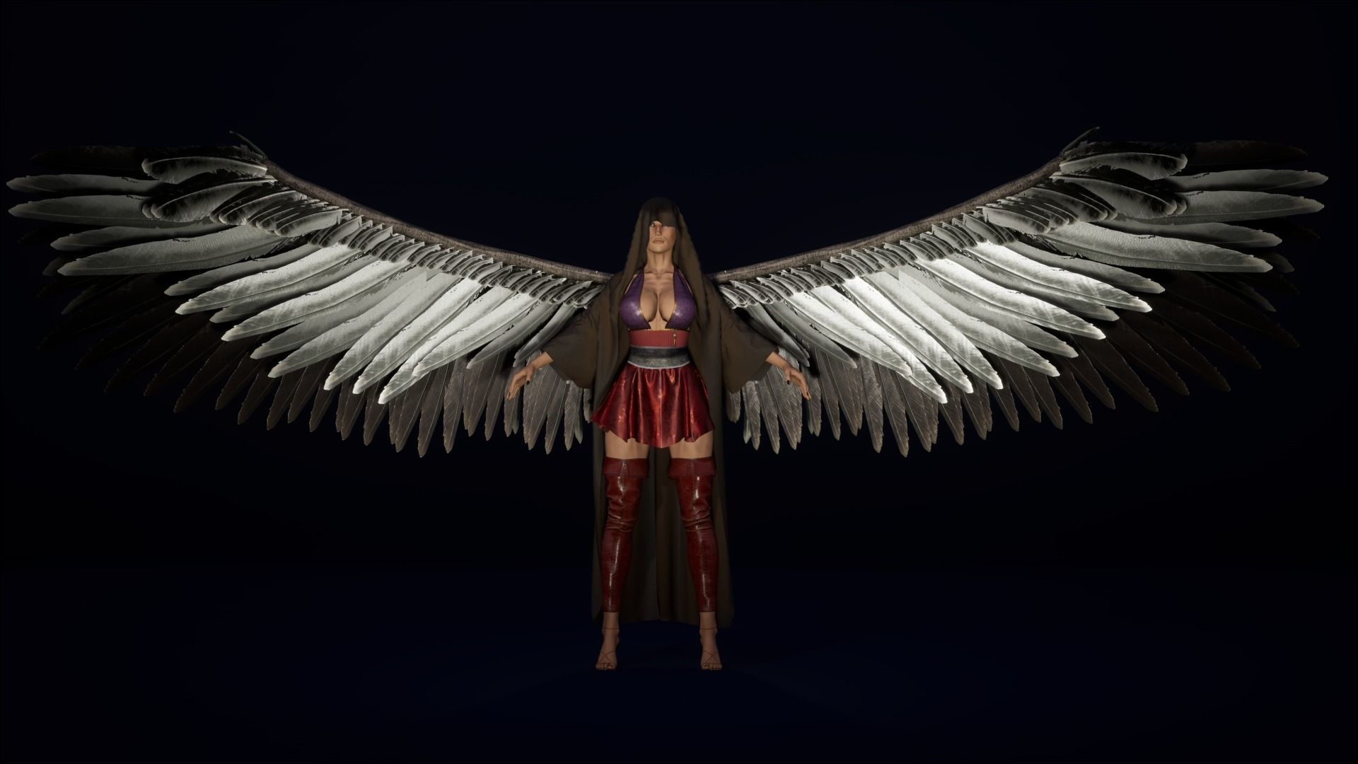 Lady Death Angel female character with 3 texture sets rigged Low-poly 3D model_11