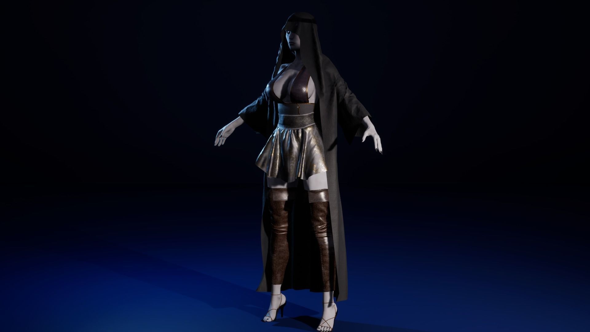 Lady Death Angel female character with 3 texture sets rigged Low-poly 3D model_4