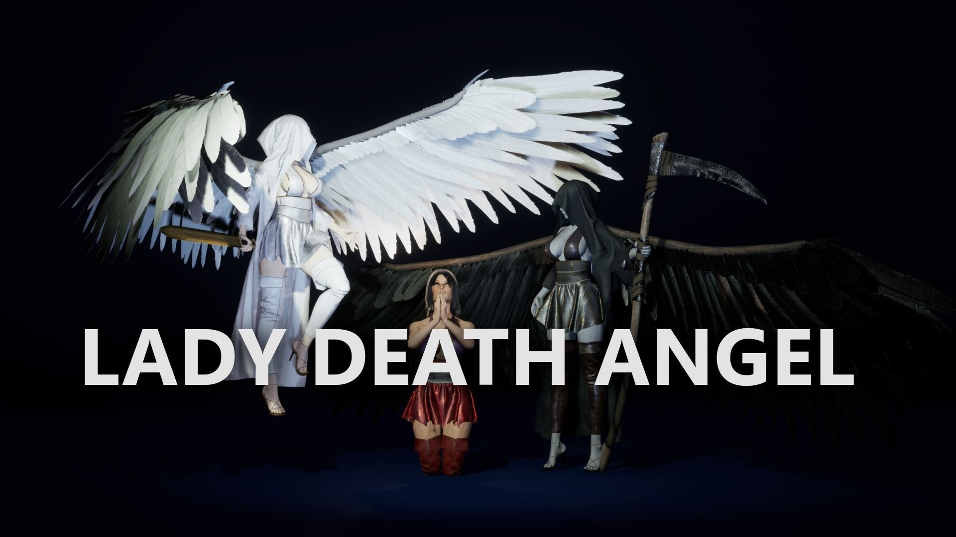 Lady Death Angel female character with 3 texture sets rigged Low-poly 3D model_2