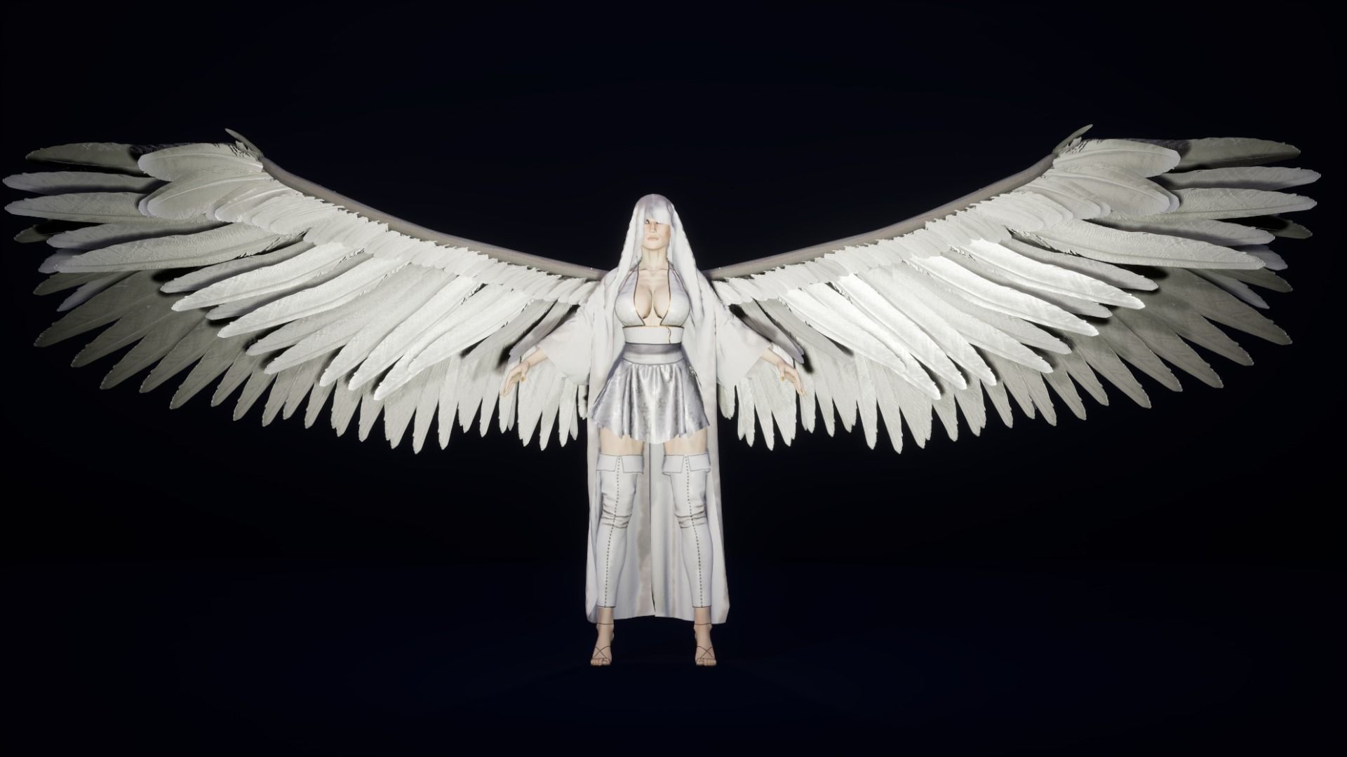 Lady Death Angel female character with 3 texture sets rigged Low-poly 3D model_9