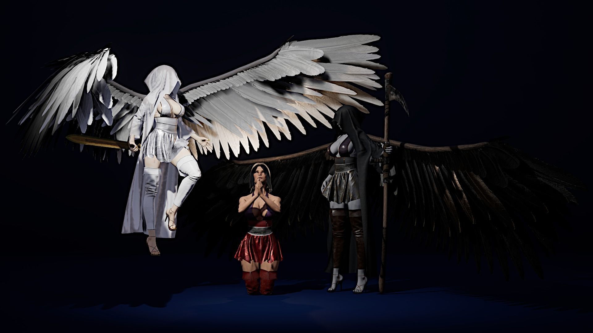 Lady Death Angel female character with 3 texture sets rigged Low-poly 3D model_19