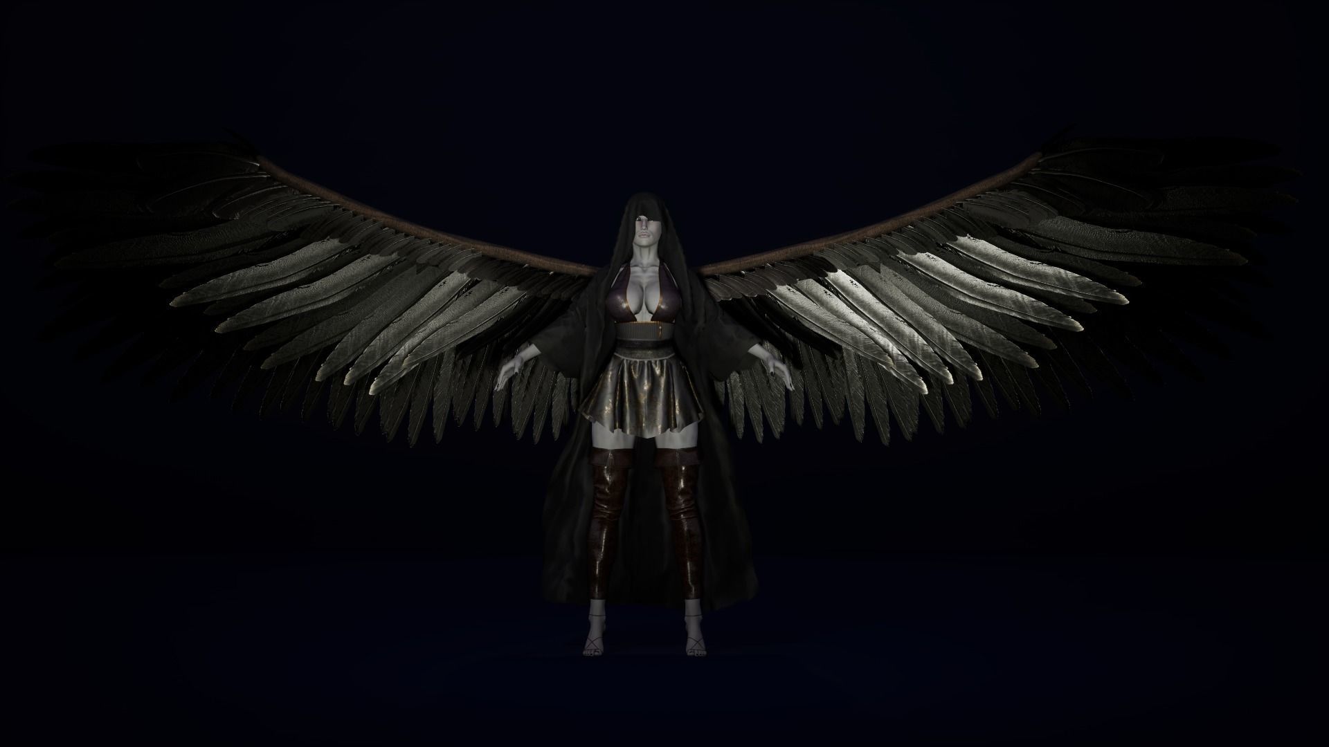 Lady Death Angel female character with 3 texture sets rigged Low-poly 3D model_10