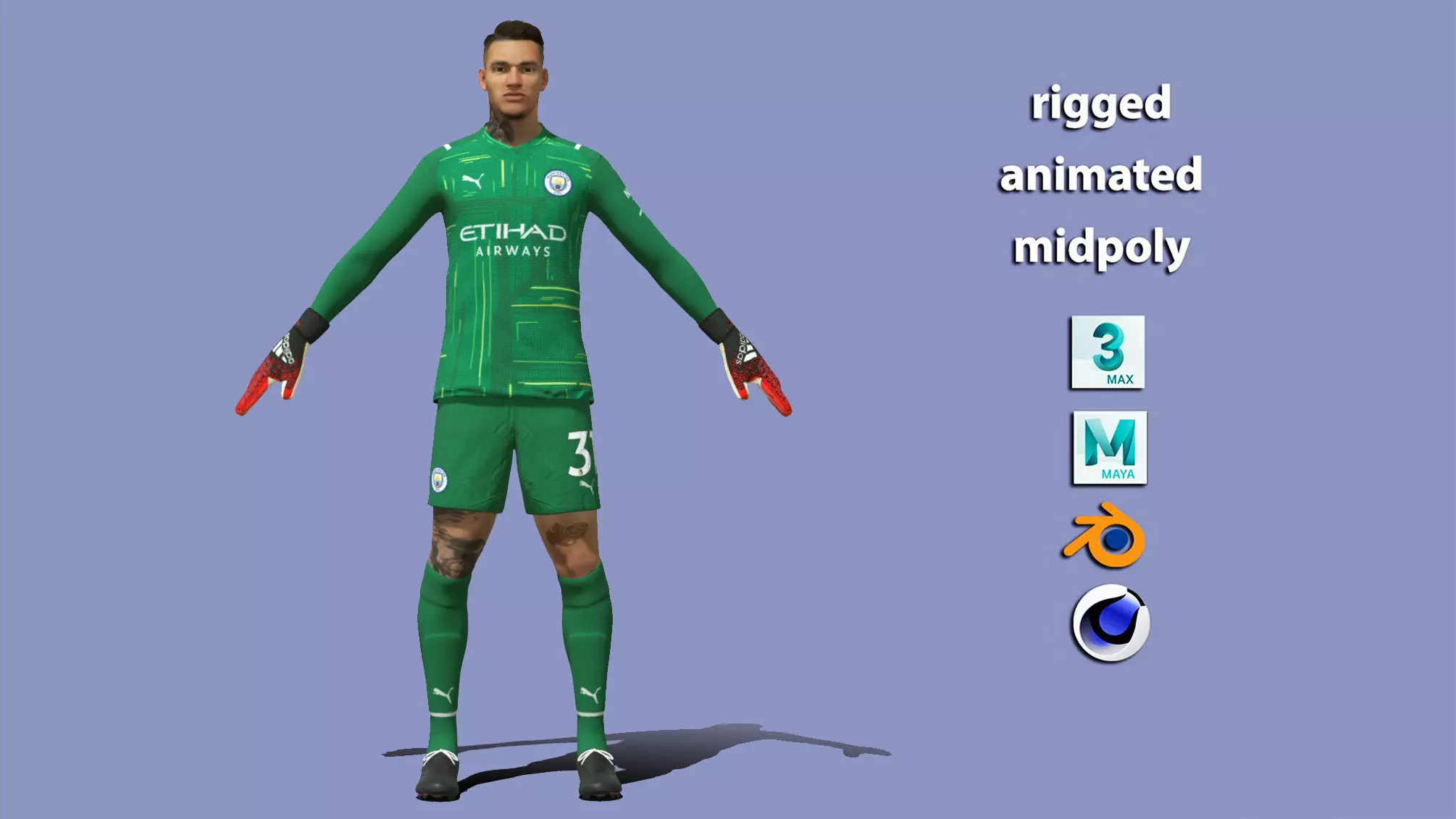3D Rigged Ederson goalkeeper Manchester City 3D model