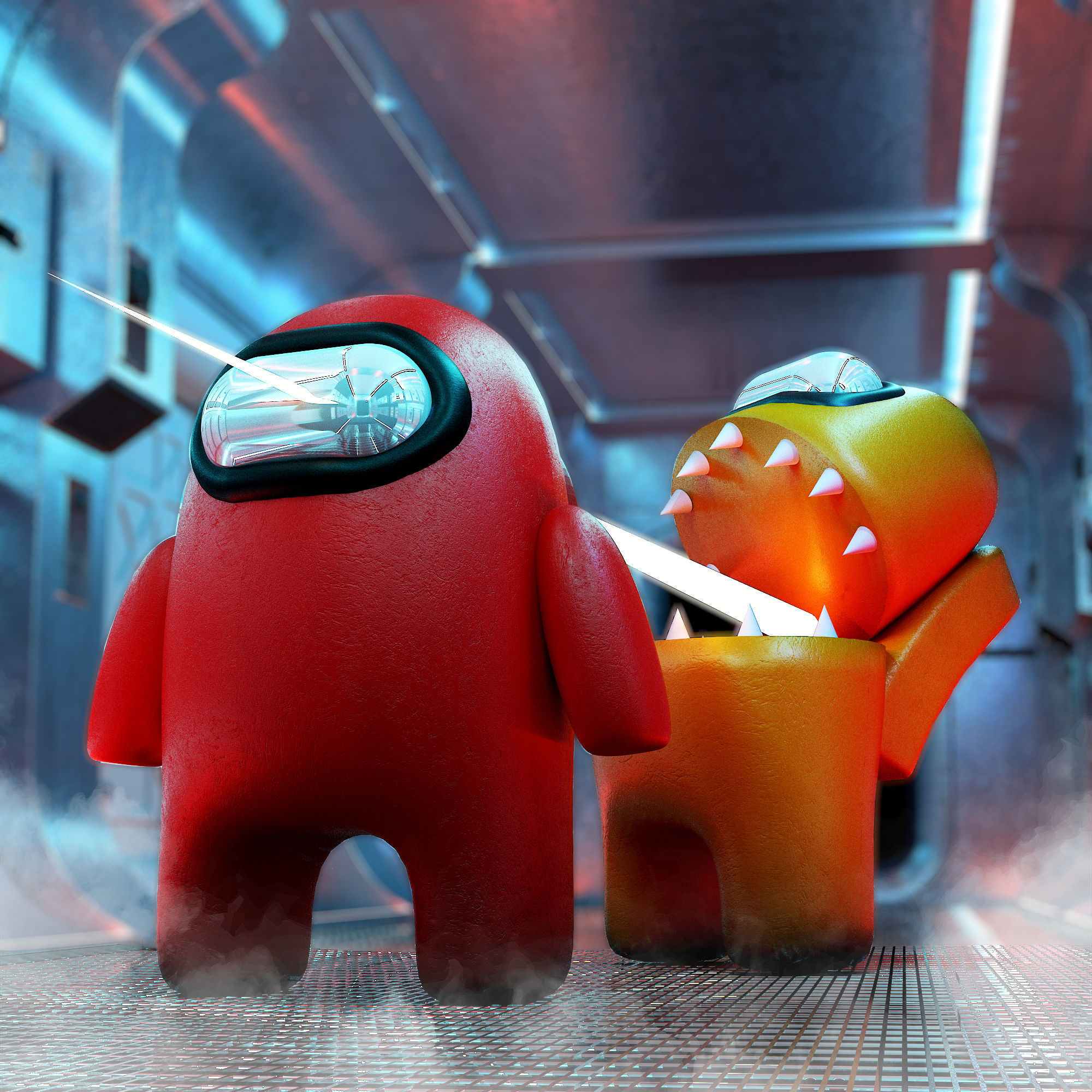 Sci - Fi Among Us Character Duo Low-poly 3D model_1