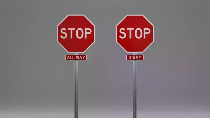 STOP Signs - ALL WAY and 3 WAY Low-poly 3D model