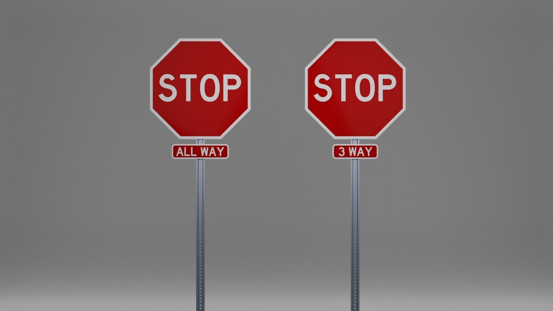 Stop Sign Model 3D model STOP Signs - ALL WAY and 3 WAY VR / AR / low-poly | CGTrader