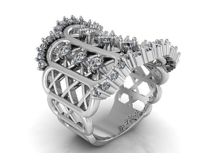 3-Row and 9-Stone diamond ring 2404 3D print model 3D print model