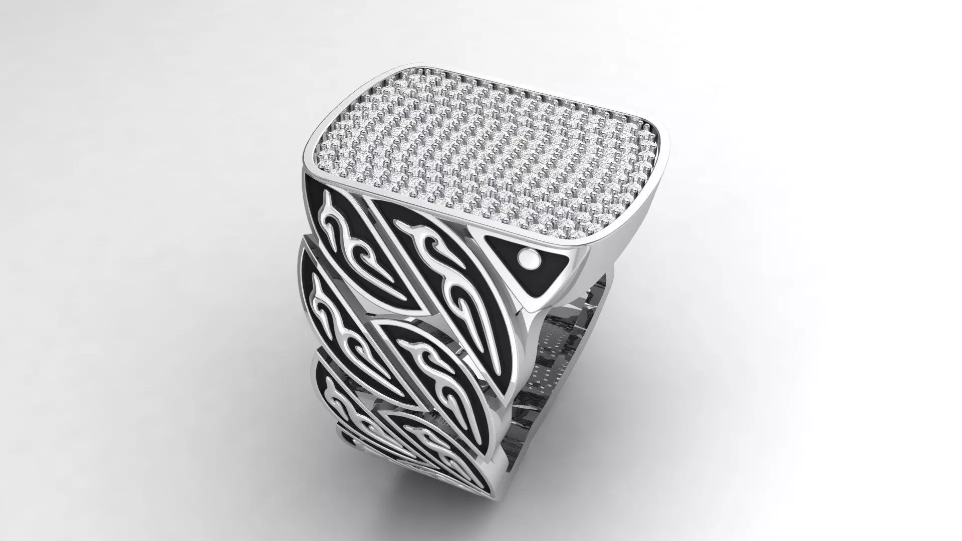 Signet Diamond  Enamel  Ring  3D print model_0