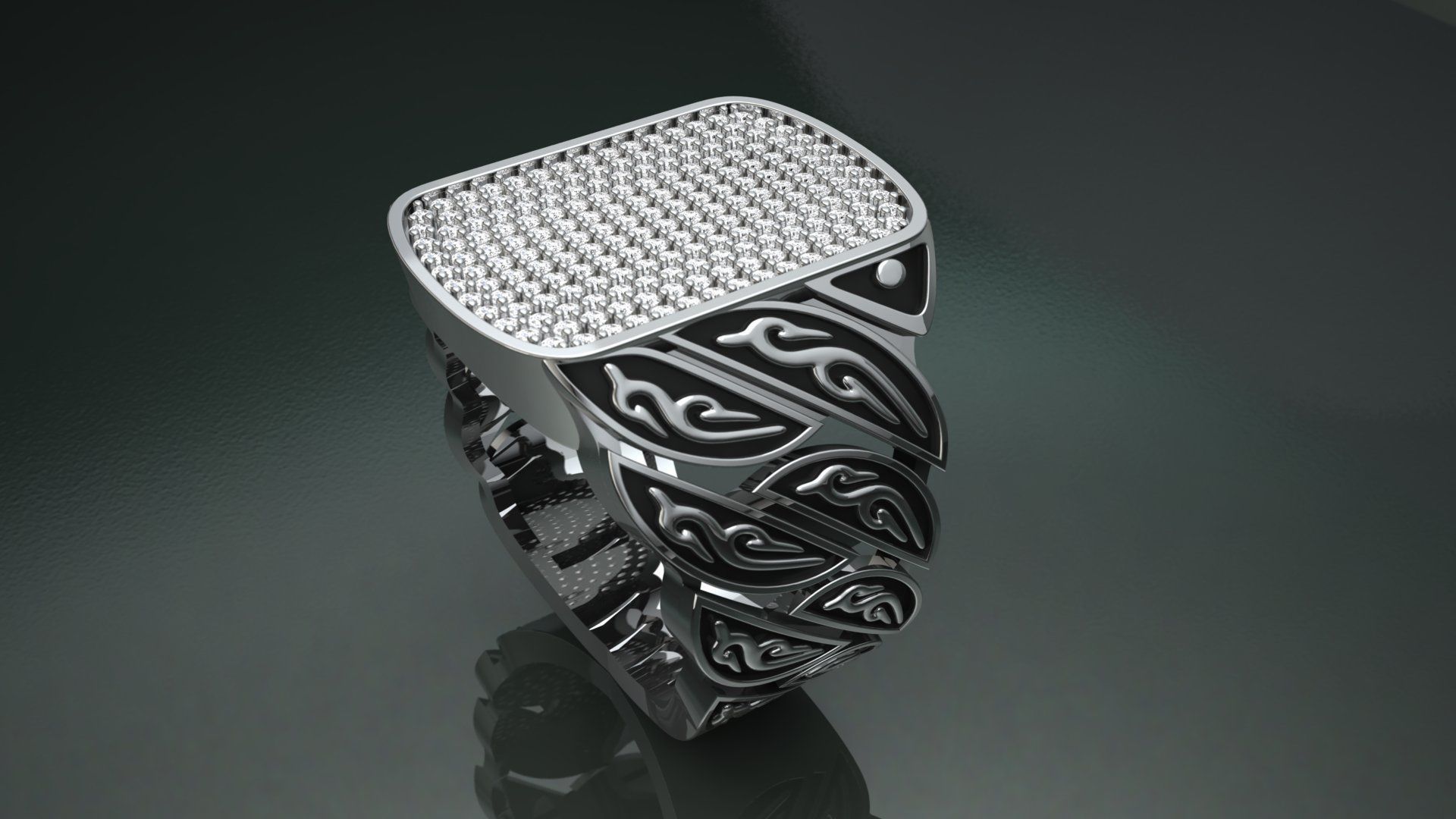 Signet Diamond  Enamel  Ring  3D print model_10