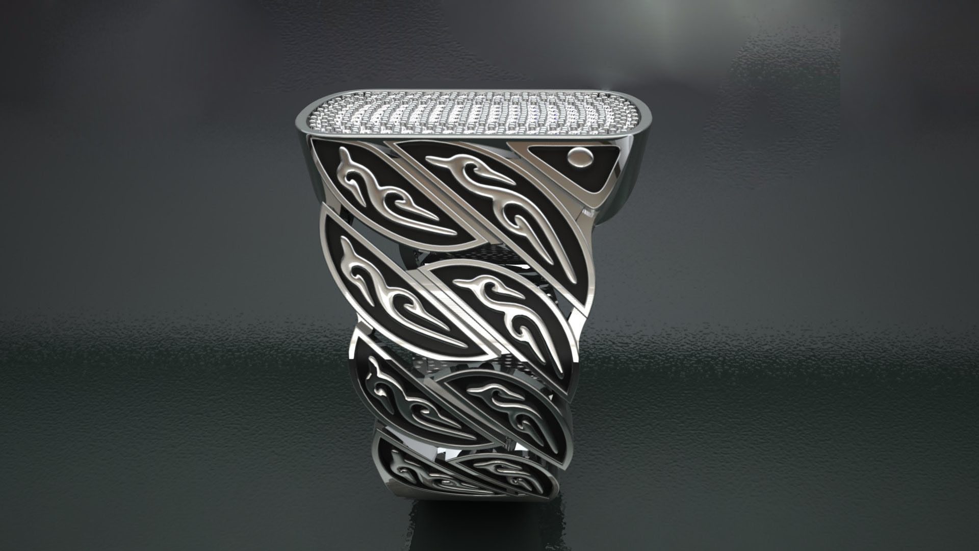 Signet Diamond  Enamel  Ring  3D print model_9
